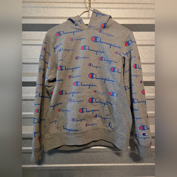 Champion Gray Hoodie with Multicolor Logo Pattern - Picture 2 of 4